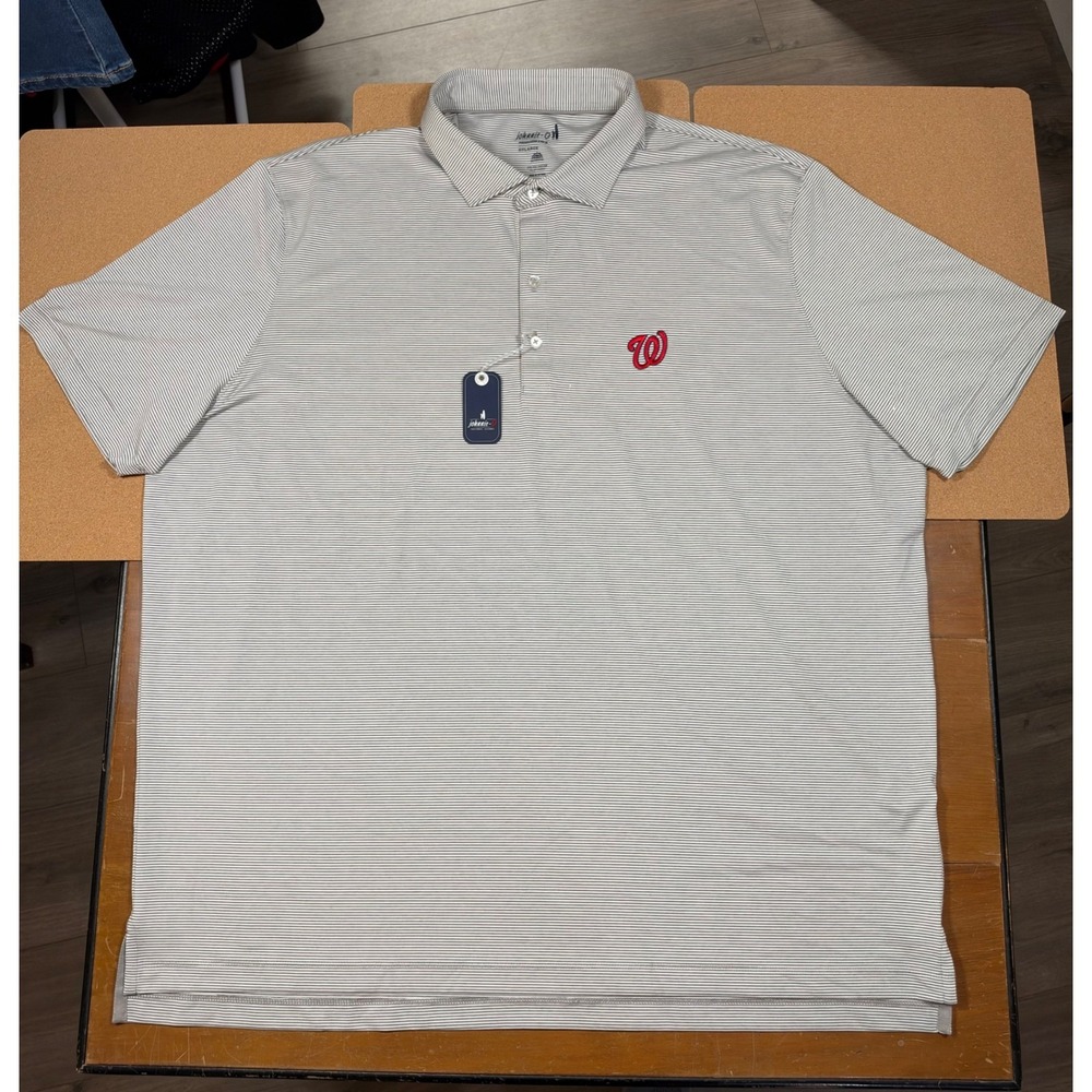 NWT Washington Nationals johnnie-O Performance Polo Mens XXL Grey White Stripe